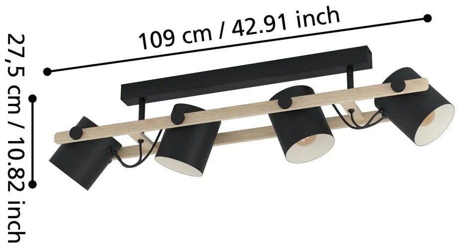 Fekete-natúr színű mennyezeti lámpa fém búrával 10x19 cm HORNWOOD – EGLO