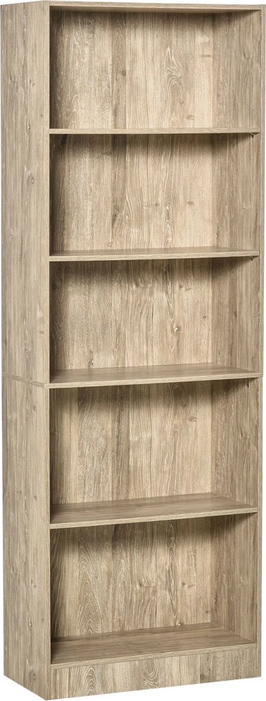 HOMCOM 5-Szintes Könyvespolc 3 Állítható Polccal, Antitipikus Tárolás Nappaliba, Irodába, Tanuláshoz, 63x29.5x176 cm Természetes Fa | Aosom