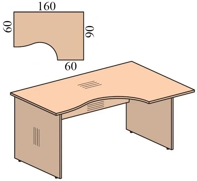 Impress ergonomikus asztal 160 x 90 cm, jobb, juhar
