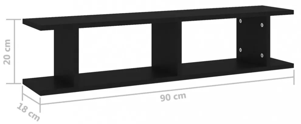 2 db fekete forgácslap fali polc 90 x 18 x 20 cm