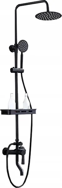 Zuhanyszett esőztetővel , polccal, fekete