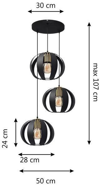 Csillár zsinóron NEWTON 3xE27/15W/230V fekete