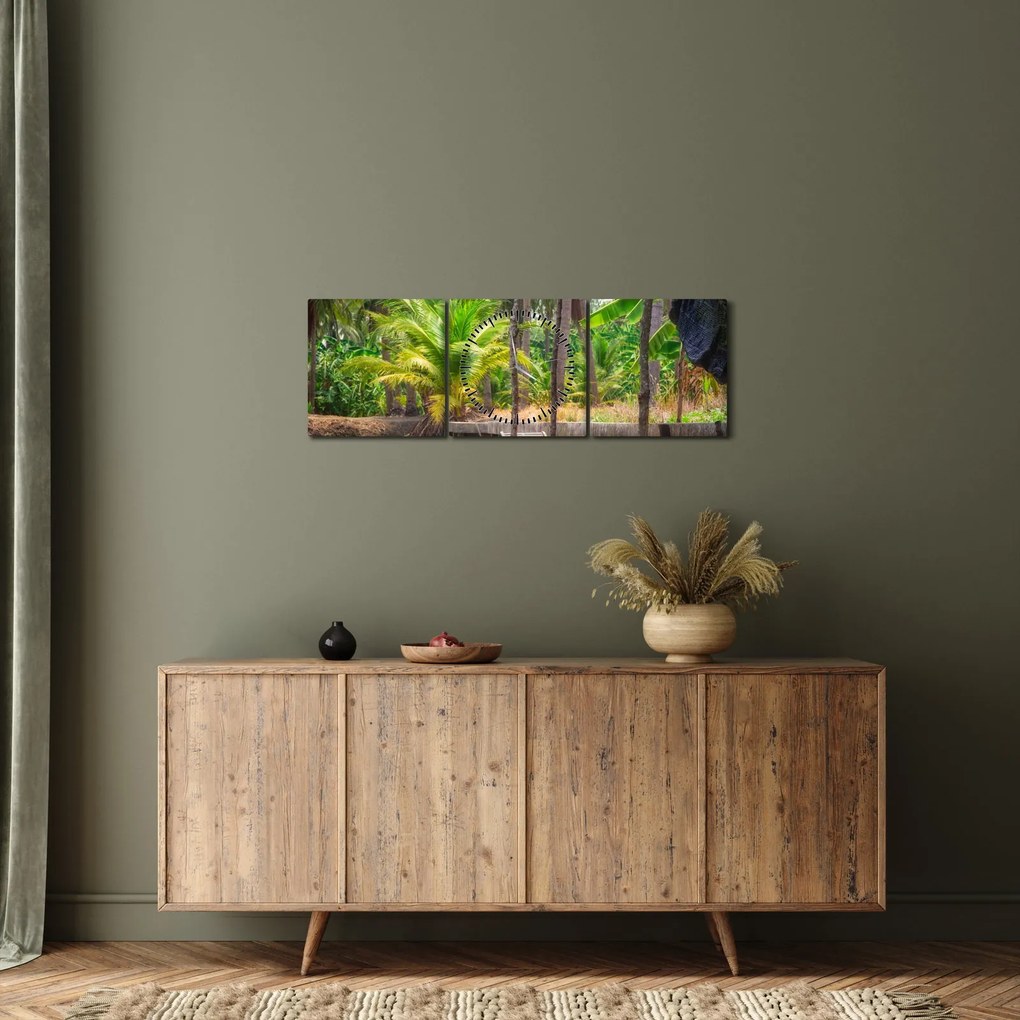 Kép - Fából készült hajó a csatornán, Thaiföld (órával) (90x30 cm)