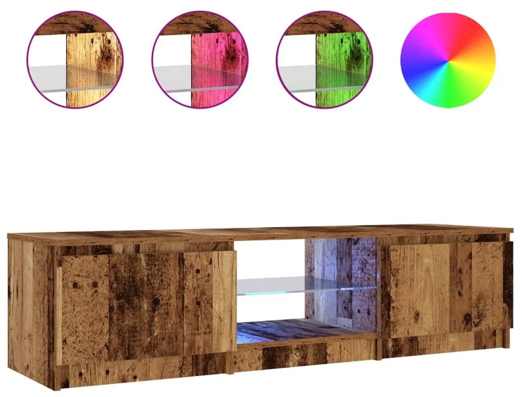 antik fa színű szerelt fa TV-szekrény LED-ekkel 140x40x35,5 cm