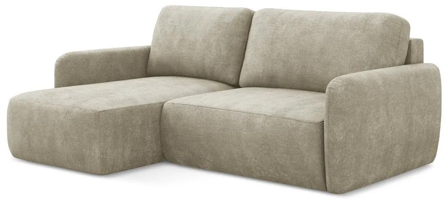 Bézs zsenília kinyitható-tárolóhelyes sarokkanapé (bal oldali-heverő résszel) Lilo – Makamii