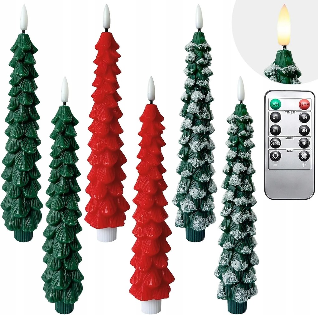 Led-es Karácsonyi Gyertyák Karácsonyfa x6 Távirányító időzítővel Lángmentes viasz