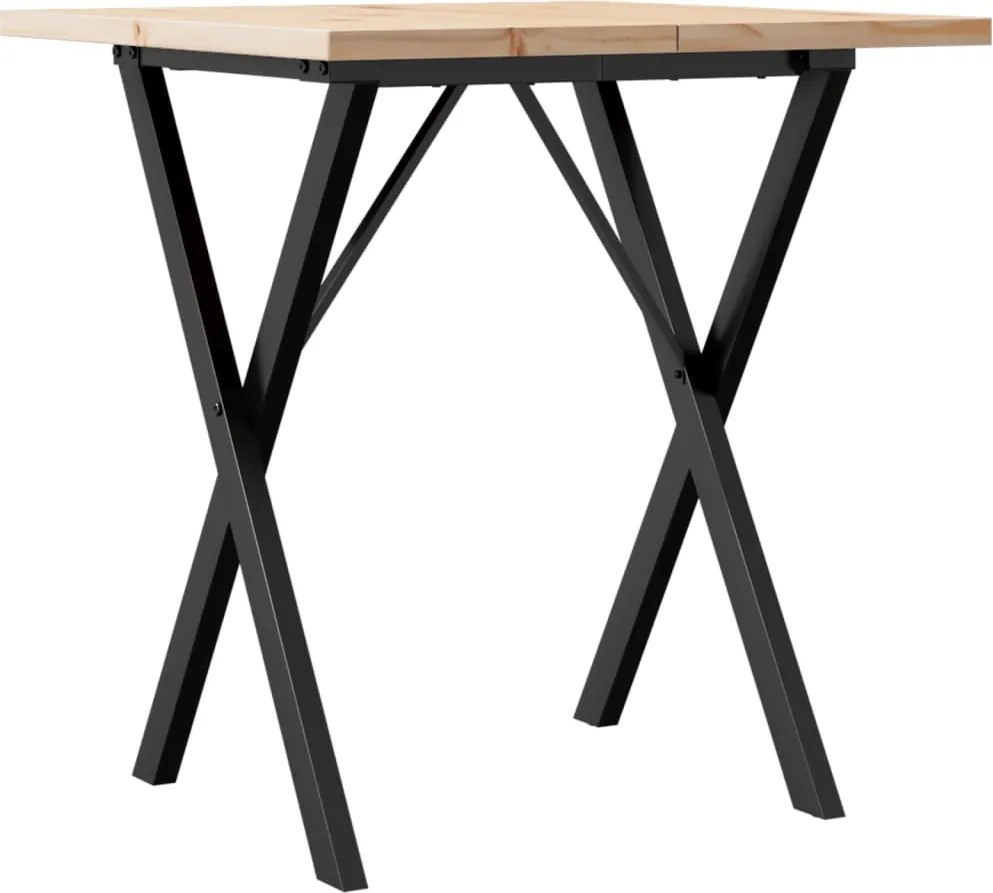 vidaXL tömör fenyőfa és acél étkezőasztal X-vázzal 70x70x75,5 cm