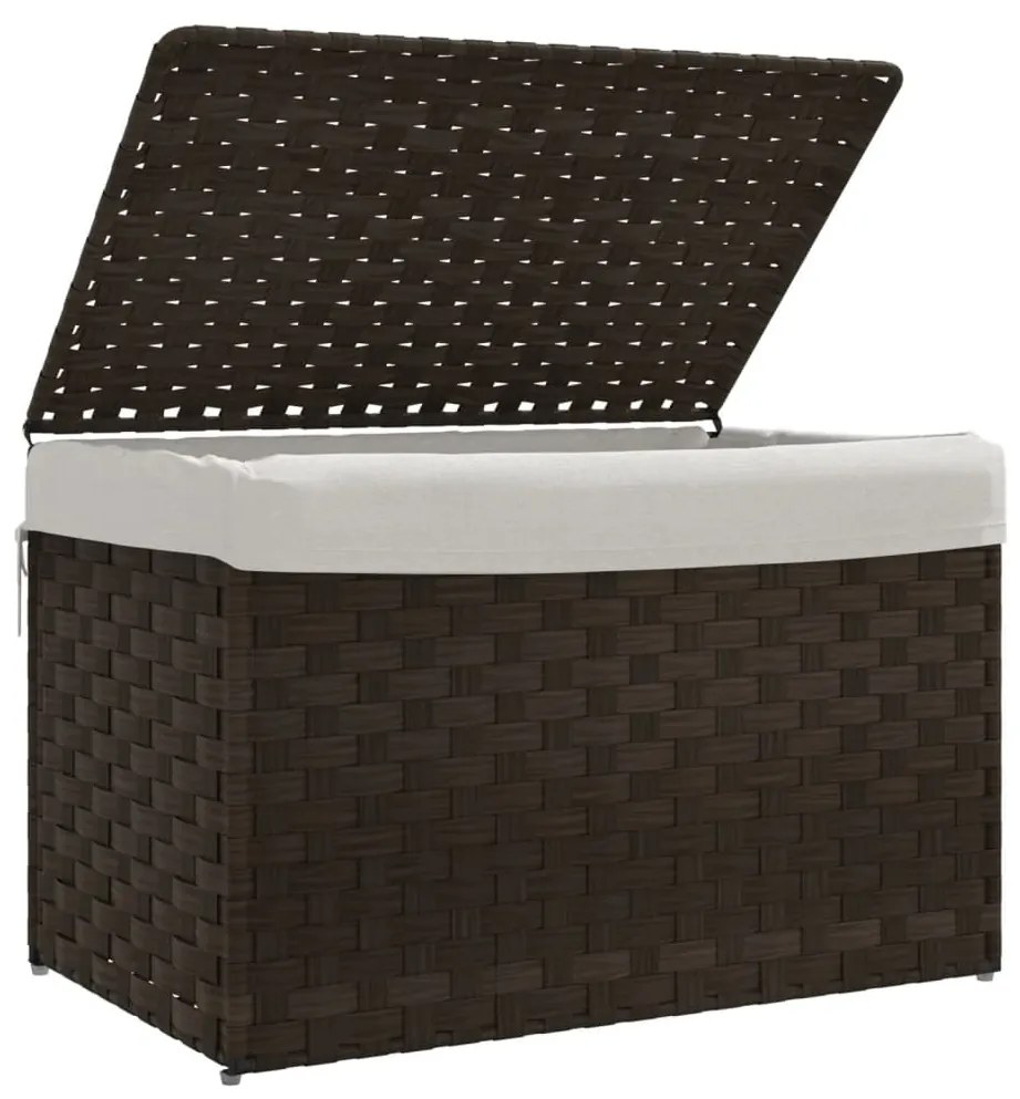 sötétbarna polyrattan szennyeskosár fedéllel 55,5 x 35 x 34 cm