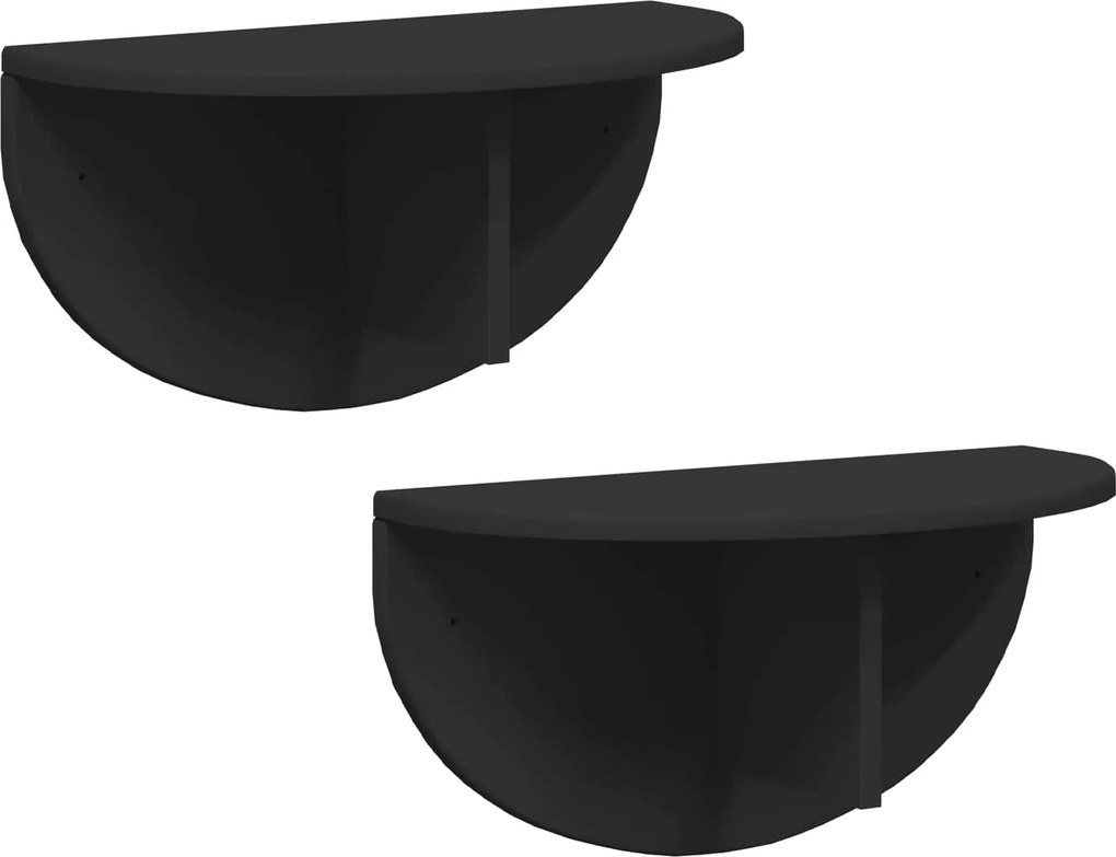 vidaXL Falpolc Falra szerelhető 2 pcs Fekete 48 x 24 x 24 cm Faanyag