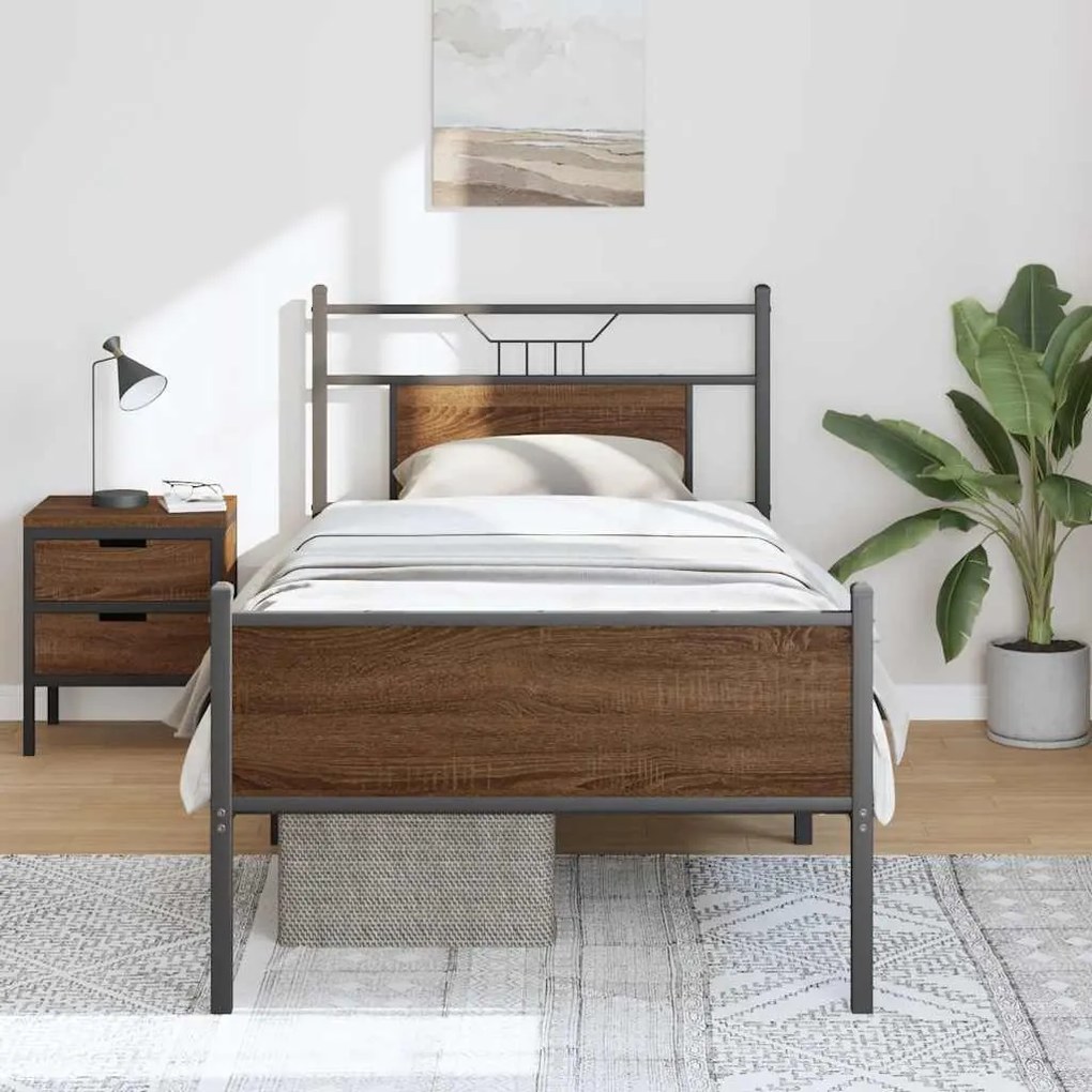 barna tölgy színű szerelt fa ágykeret matrac nélkül 80x200 cm