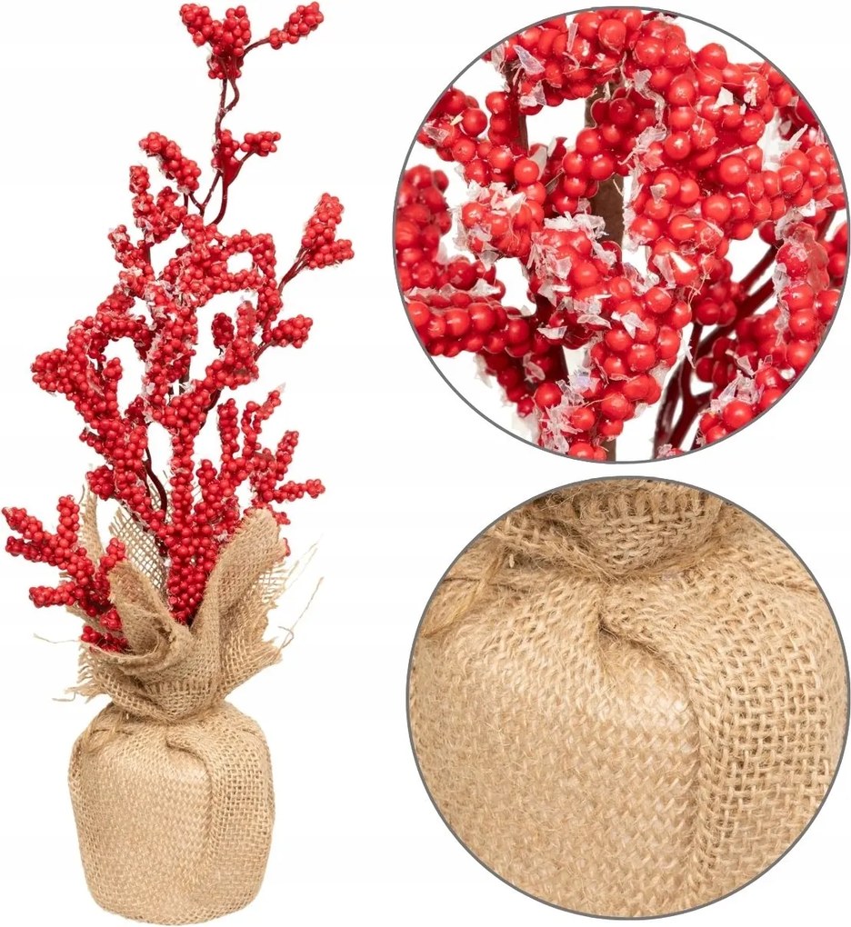 Virágok Cserépben Piros 38cm Juta Mint Élő Karácsonyi Dekoráció Az Asztalra