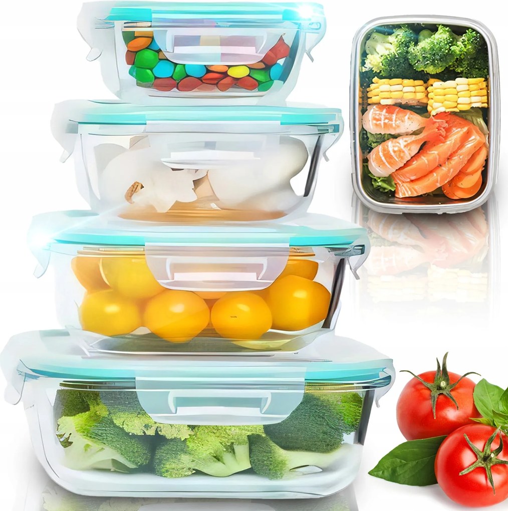 Üveg ételtároló dobozok légmentesen záródó Lunch Box 4x