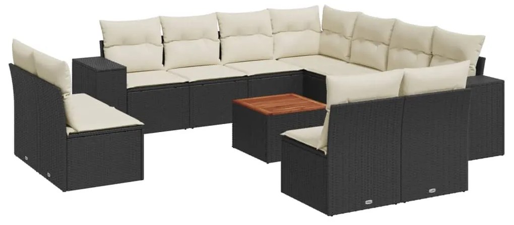 12 részes fekete polyrattan kerti ülőgarnitúra párnákkal