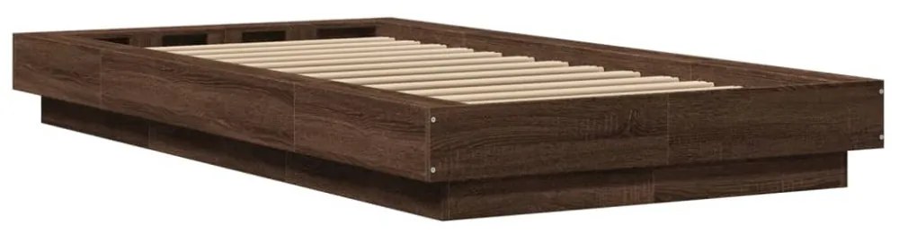 barna tölgyszínű szerelt fa ágykeret LED-del 100 x 200 cm