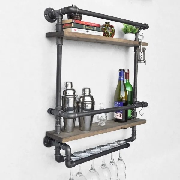 BORU fali polc 67x60 cm barna/fekete