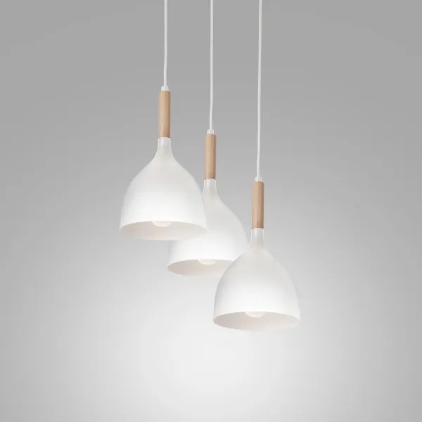 Csillár zsinóron NOAK WOOD 3xE27/15W/230V fehér/bükkfa