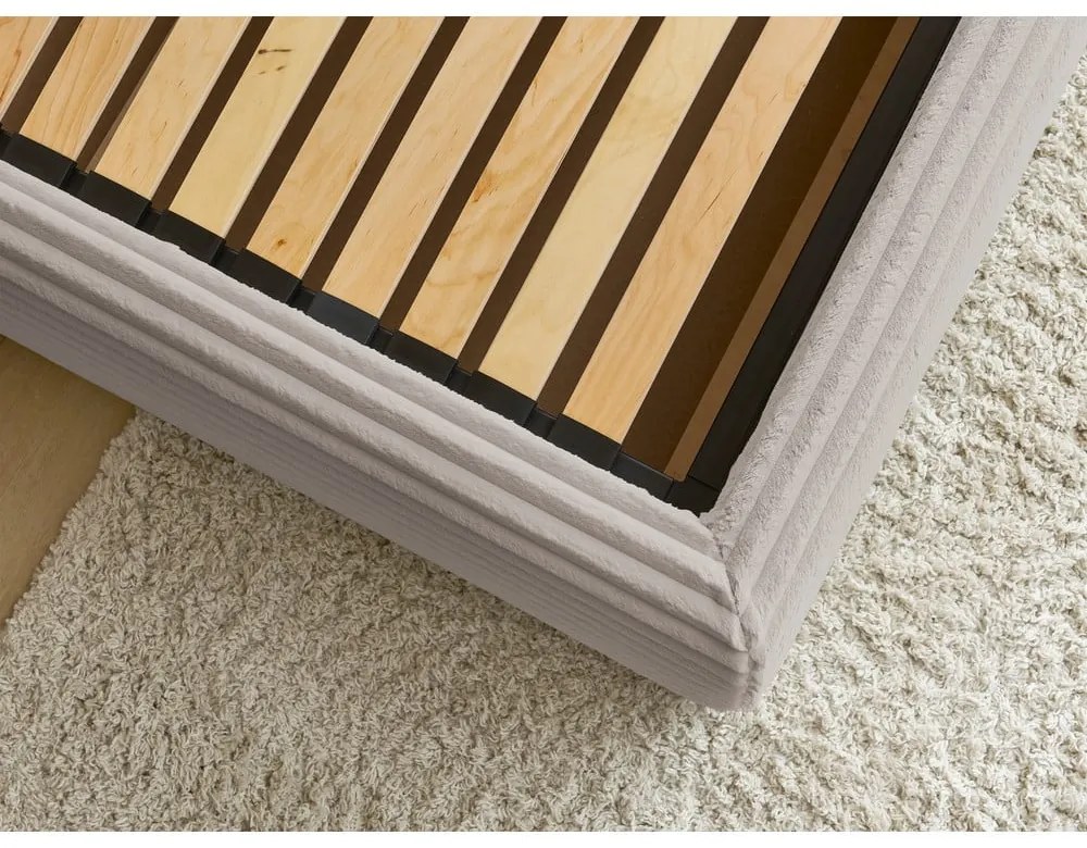 Bézs kárpitozott ágyneműtartós franciaágy ágyráccsal 180x200 cm Jade – Bobochic Paris