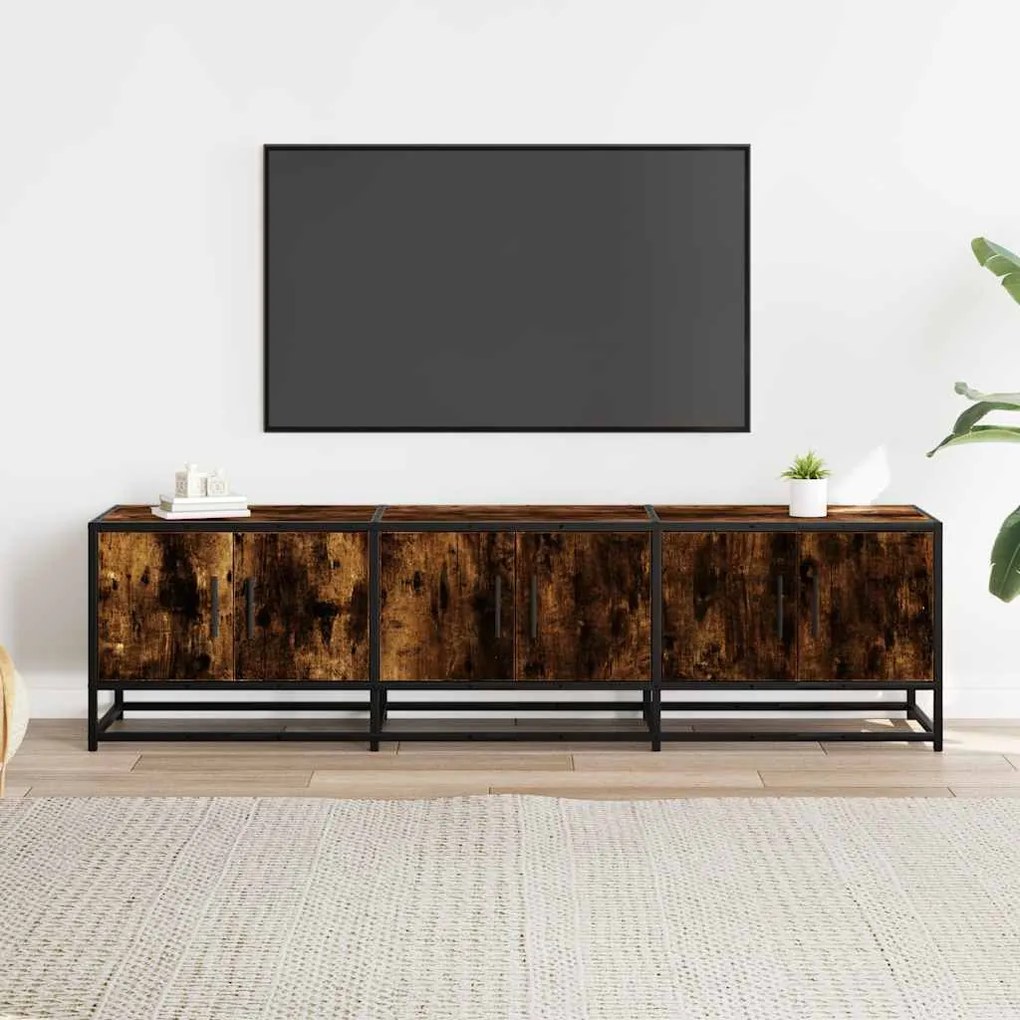 füstös tölgy színű szerelt fa és fém TV-szekrény 150x35x41 cm