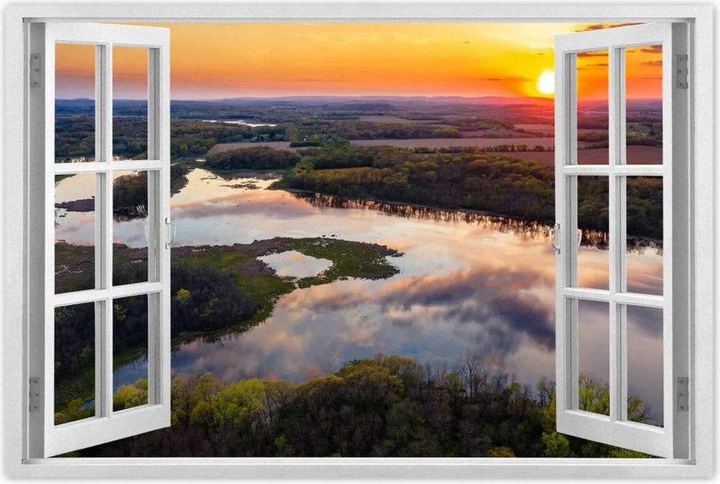 Poszterek 90x60 Folyó erdő naplemente