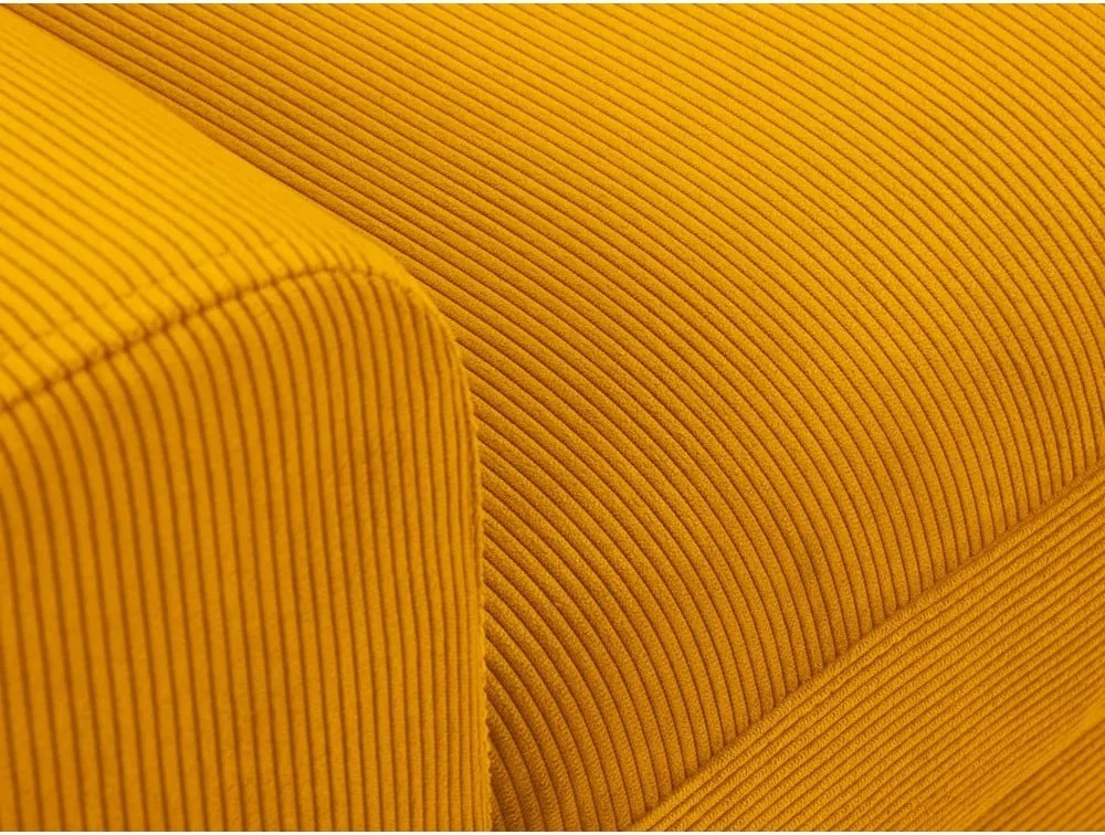 Mustársárga kordbársony kinyitható tárolóhelyes sarokkanapé (jobb oldali-heverő résszel) Kyoto – Cosmopolitan Design