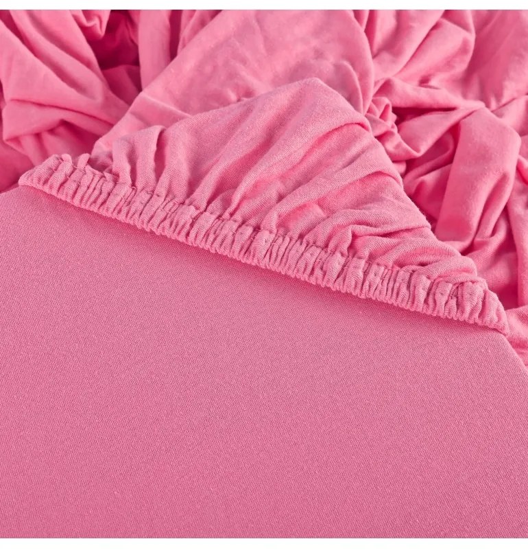 EMI rózsaszín 100% pamutjersey gumis lepedő, 90x200-as lap