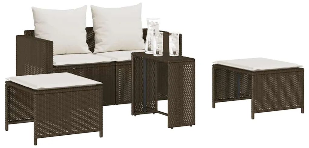 5 részes polyrattan kerti kanapé garnitúra párnákkal stackable