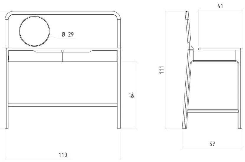 Tölgyfa fésülködőasztal 57x110 cm Twig – The Beds
