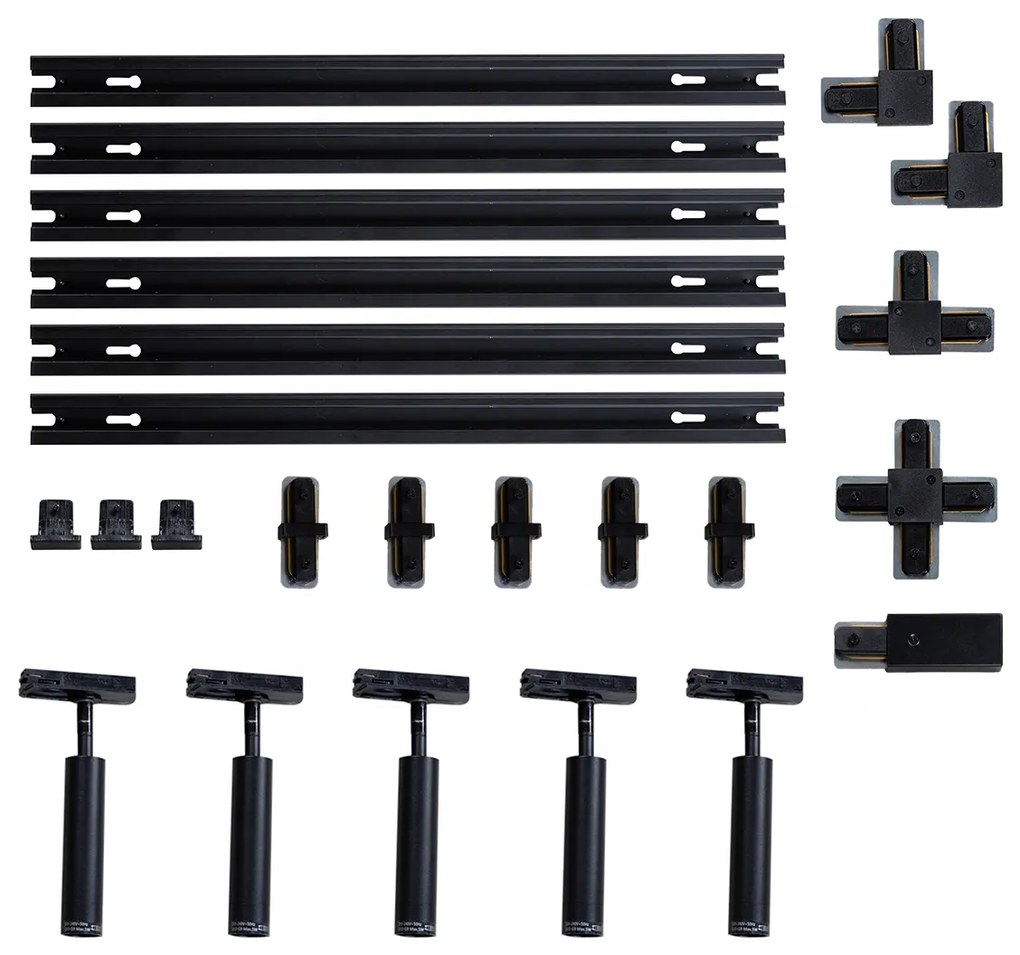 Modern sínrendszer 5 fekete reflektorral, 1 fázisú - Iconic Ivy