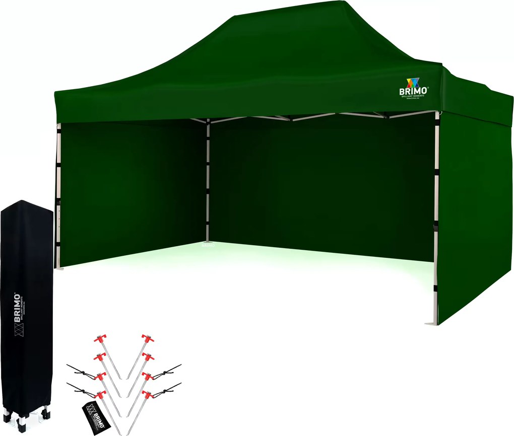 Kerti sátor 3x4,5m Acél | Gyorsan felállítható Pavilon Eseményekhez és Partikhoz - plusz 3 oldalfal - Zöld