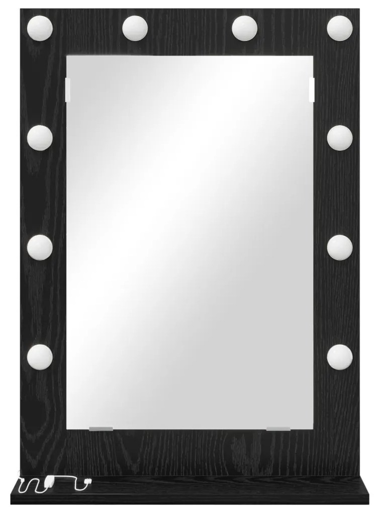 LED világításos tükör fekete tölgy 70x50x18 cm