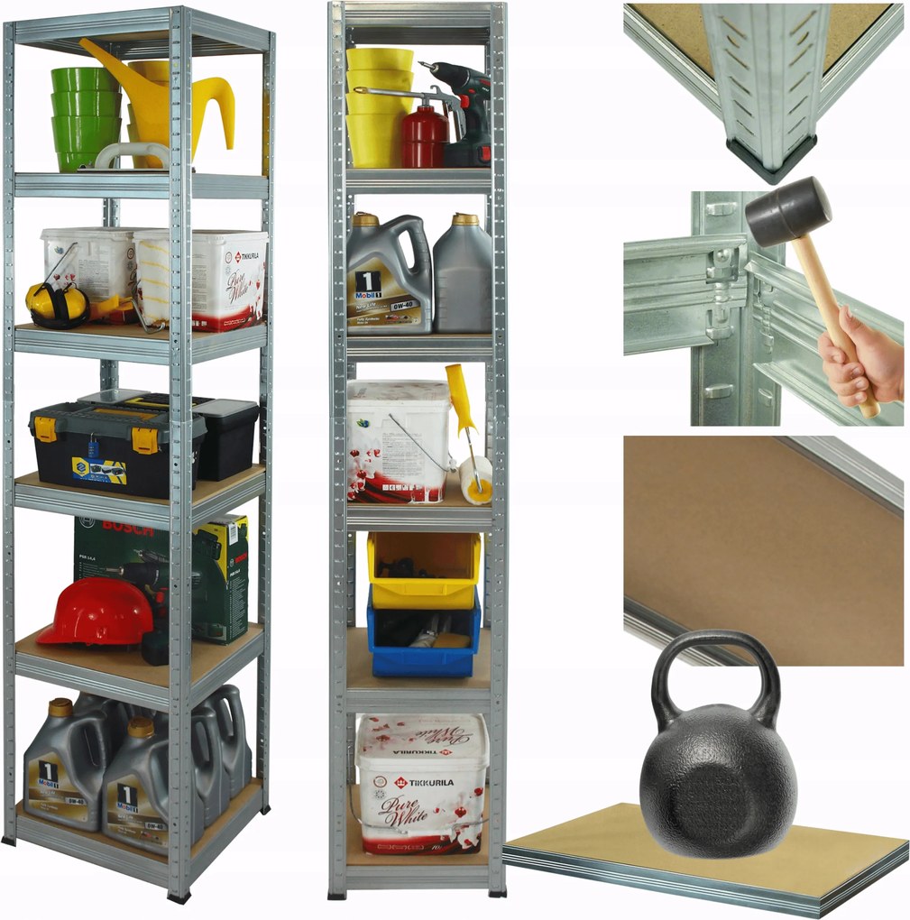 Tárolószekrény fém állvány horganyzott Helios 196x50x50cm 6Px175kg Erős