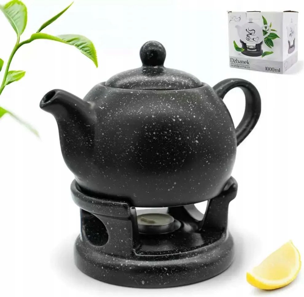 Vízforraló 1L-es kancsó melegítő szett teáskanna fekete márvány Tragar
