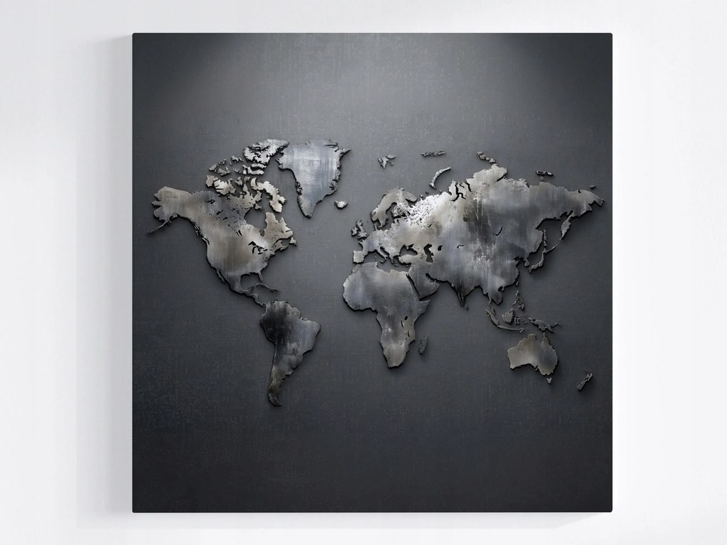 Canvas Vászonkép Világtérkép Fém Szürke Ipari Loft 40x40