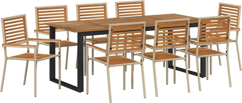 vidaXL Kert étkező szett 9 pcs Bézs Tömör Akácfa