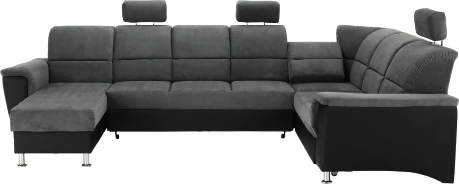 Ülőgarnitúra, műbőr fekete/szövet sötétszürke, jobbos, SANTIAGO U