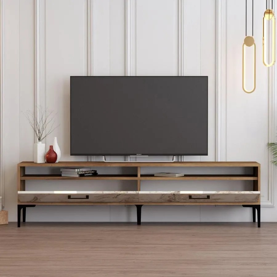 TV szekrény Istanbul 2 - Diós Fehér Marble