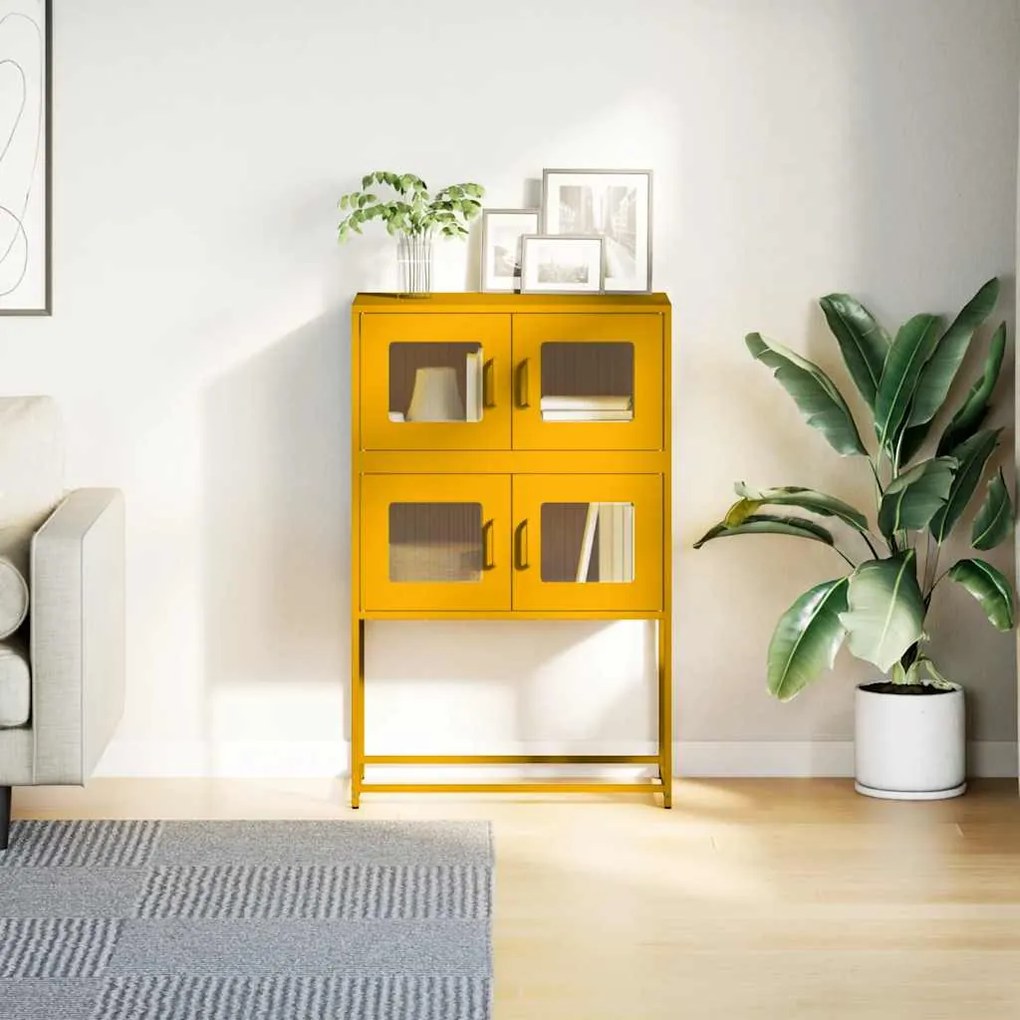Highboard Mustársárga 68x39x107 cm Acél