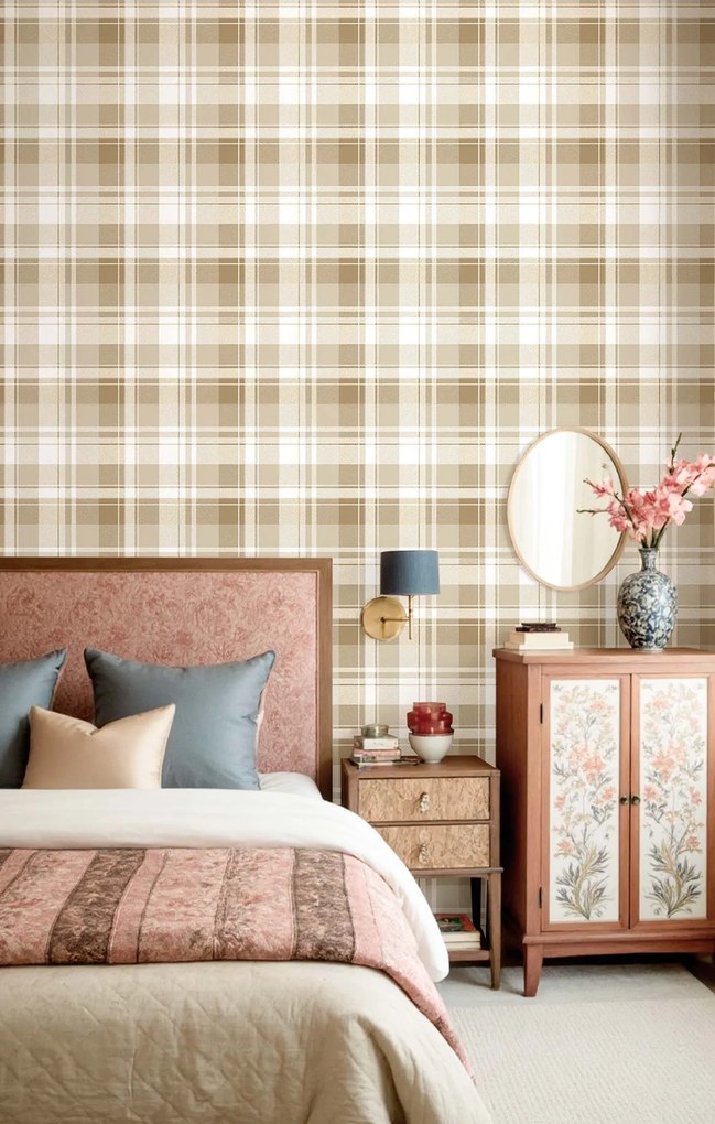 Parato Cristiana Masi Blooming Garden 11 Tartan bézs kockás vlies tapéta – 8386