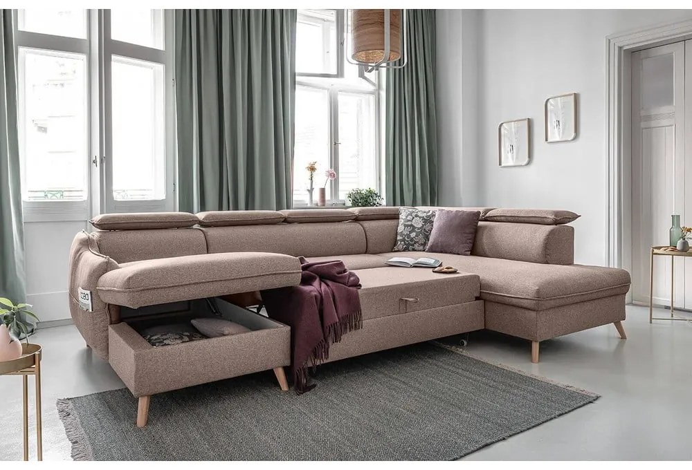 Bézs kinyitható sarokkanapé (jobb oldali) Sweet Harmony – Miuform