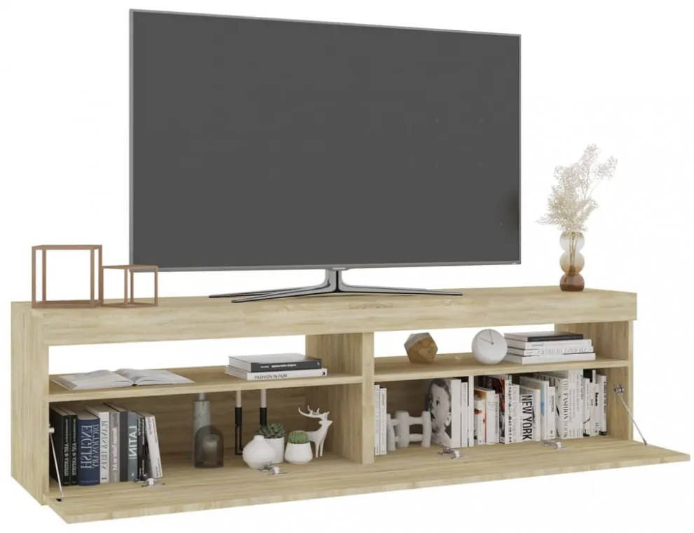 2 db sonoma tölgy színű TV-szekrény LED-ekkel 75 x 35 x 40 cm