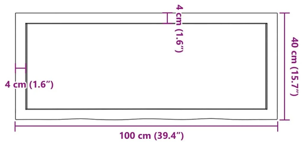 világosbarna kezelt tömör fa fürdőszobai pult 100x40x(2-6) cm