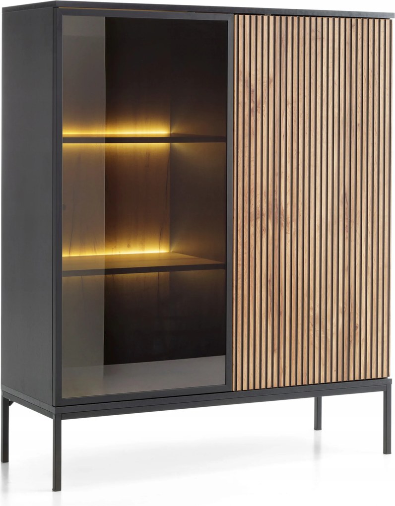 Komodee Vitrin Laval WT104 Fekete Wotan tölgy, Led, Üvegajtó