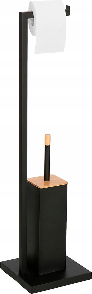 Wc-papír És Wc Kefe Tartó 2in1 Bambusz Fém 79 cm Állvány