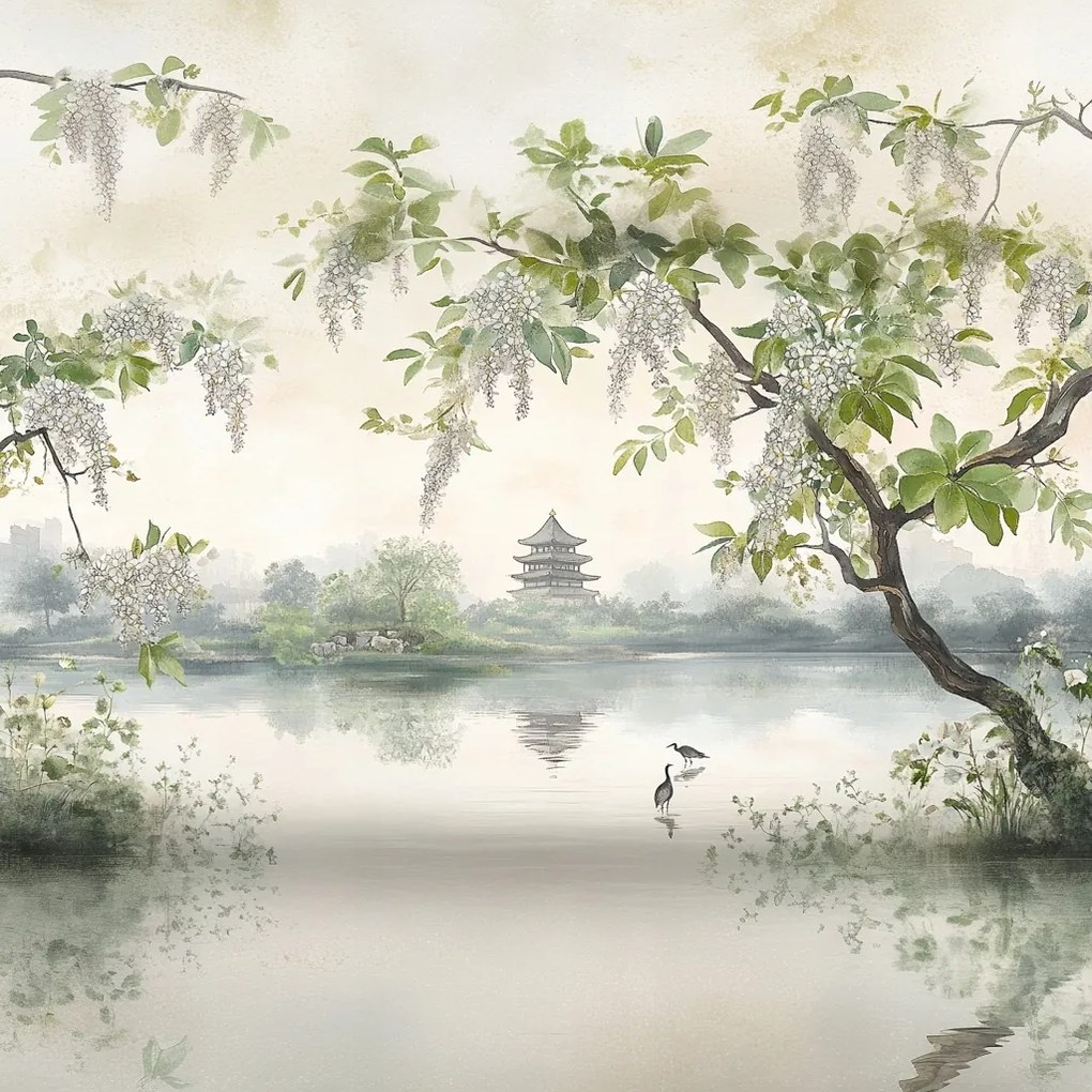 Vászonkép Canvas Kert Park Ázsia Japán Pagoda Tó Madarak 80x80