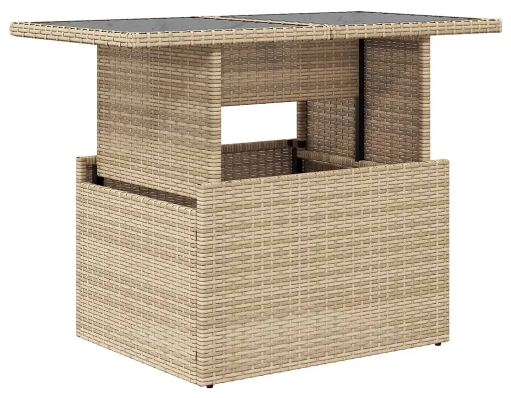 bézs polyrattan üveglapos kerti asztal 100 x 55 x 73 cm
