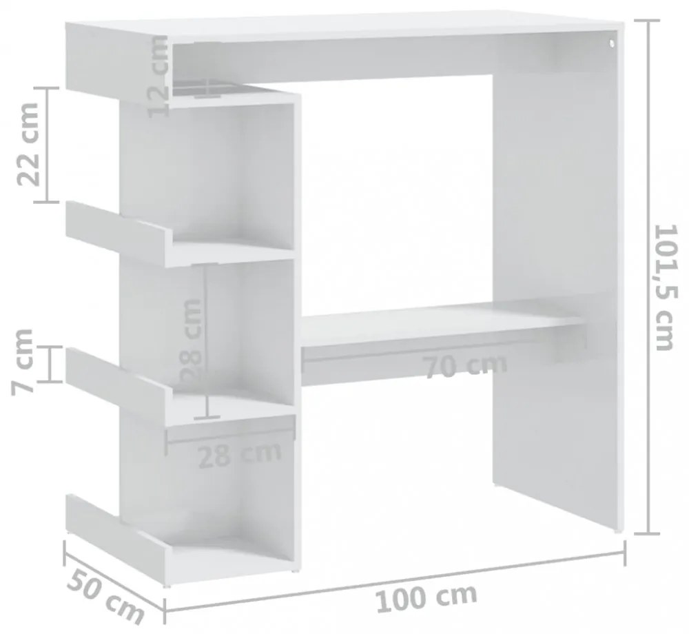 magasfényű fehér bárasztal tárolópolccal 100 x 50 x 101,5 cm
