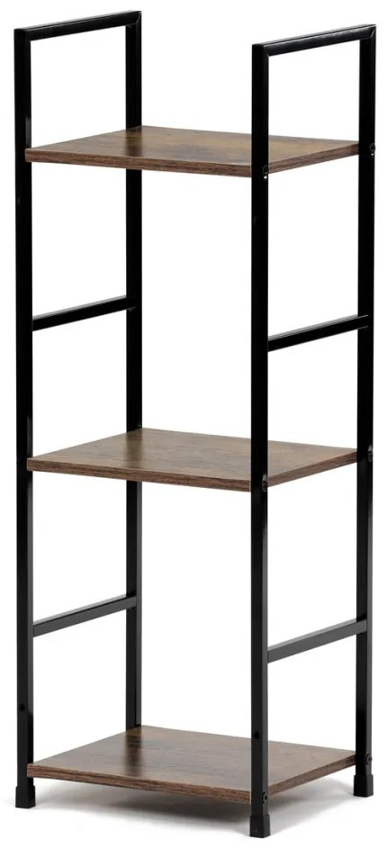 Könyvespolc, 3 polc, vintage fa dekor, MDF, fekete lakk