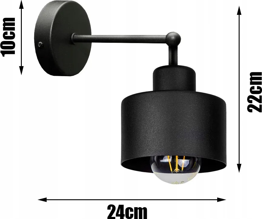 KÉSZLETKISÖPRÉS! Fali lámpa fekete fém búrával | Loft - Industrial | Glimex Lavor 1xE27 GKL29C