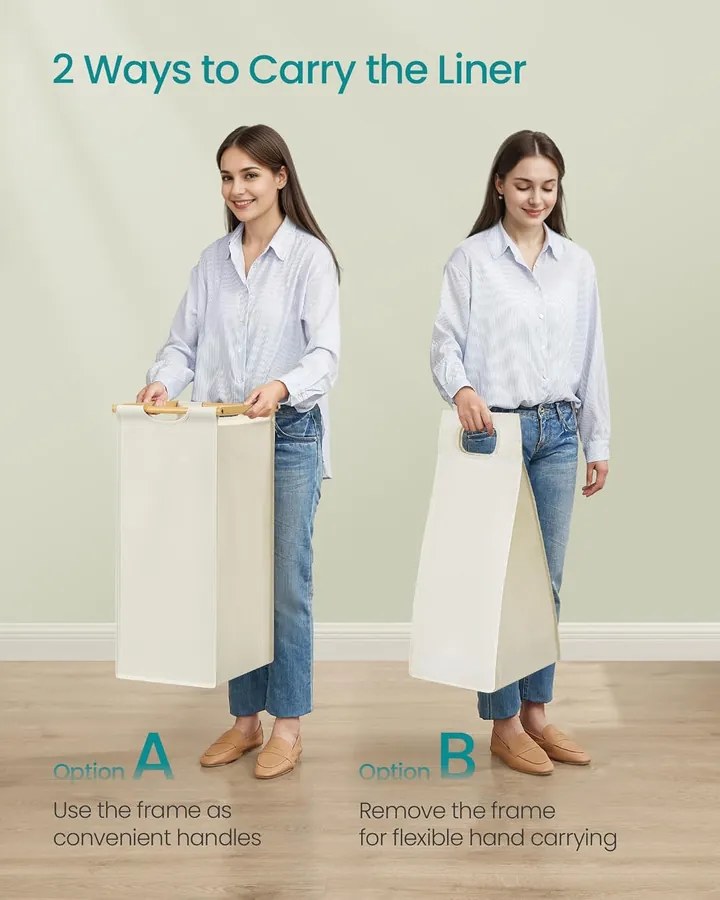 Szennyeskosár 3 rekesszel, 3 x 50 l, 94 x 33 x 78 cm, krémfehér