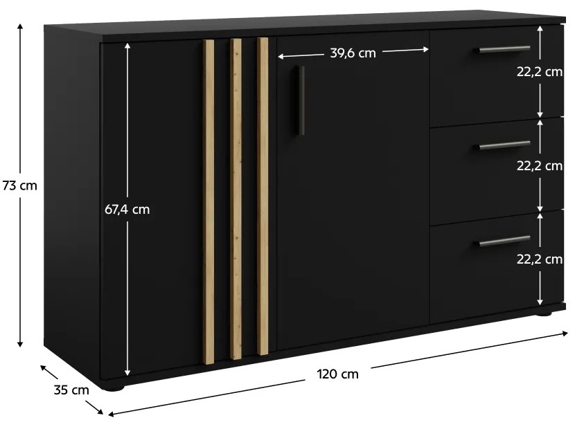 TOLIS 2D3S komód, fekete